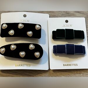 Bundle J Crew Women's Heart Pearl Velvet  & Velvet Bow Barrettes Set of Two